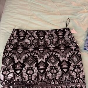 Black and Silver Geometric Patterned Skirt